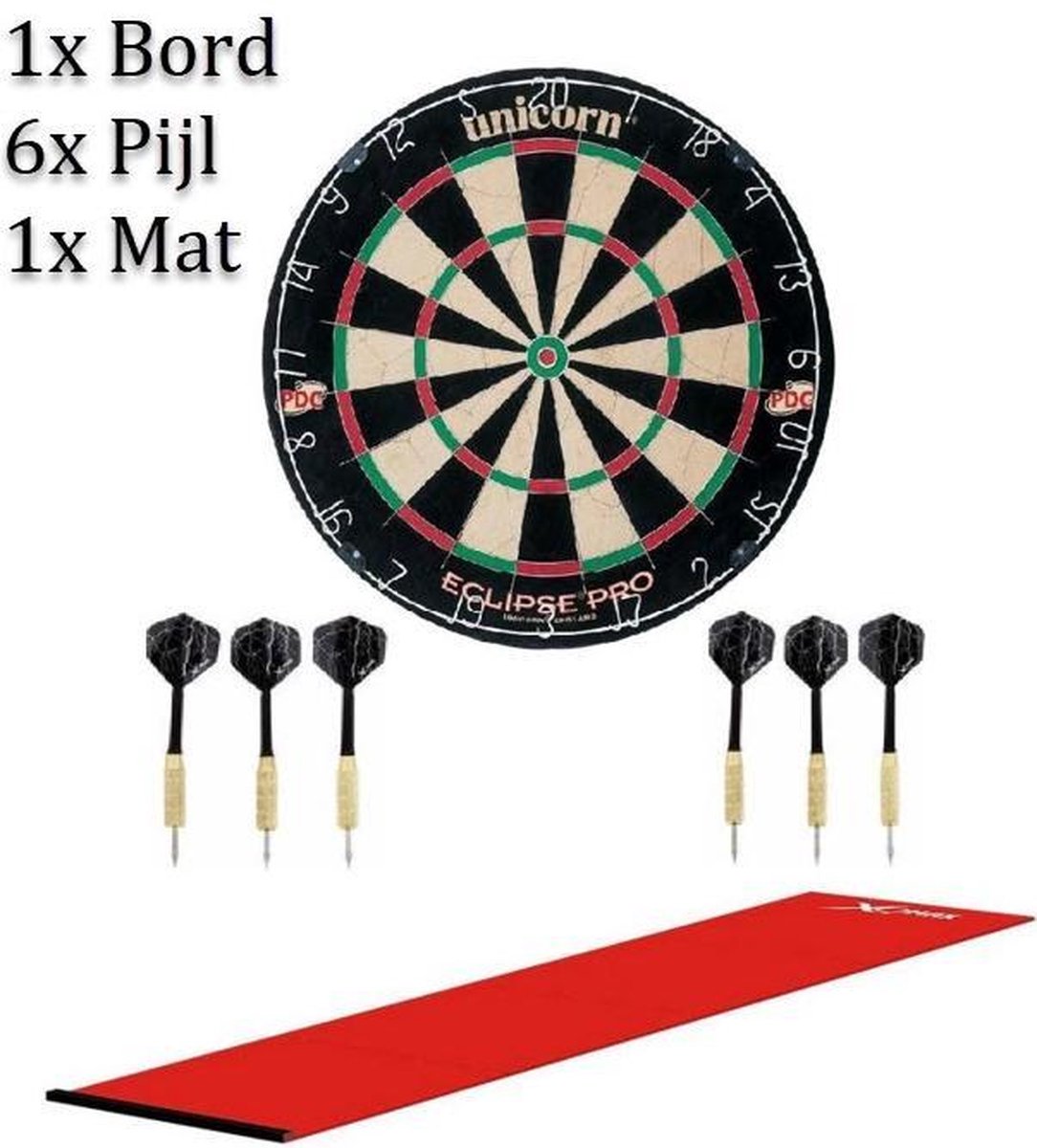 dartbord unicorn set met dartmat en 6 dartpijlen | voor dartbord surround ring - winmau - professioneel voor volwassenen – darts